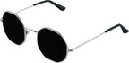 Unisex Black Silver Round Sunglass
