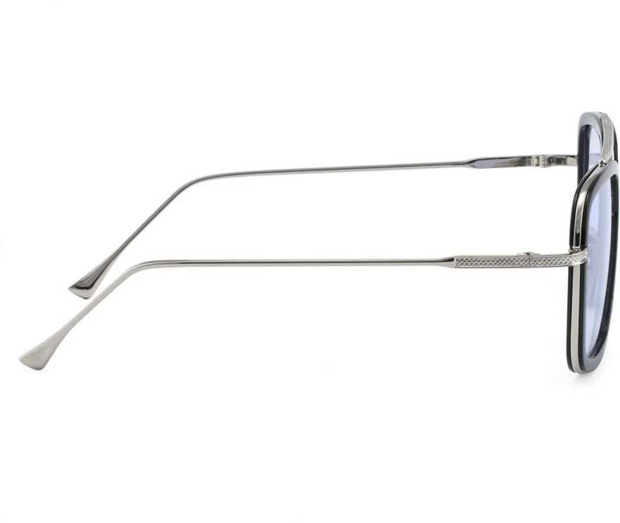 Unisex Blue Silver Retro Square Sunglass